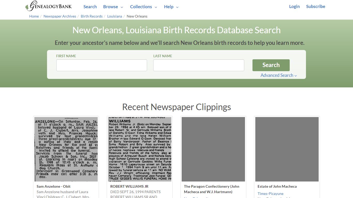Birth Records for New Orleans, Louisiana | GenealogyBank